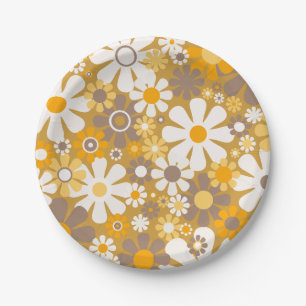 Groovy Retro Floral 60s 70s Pattern Paper Plates