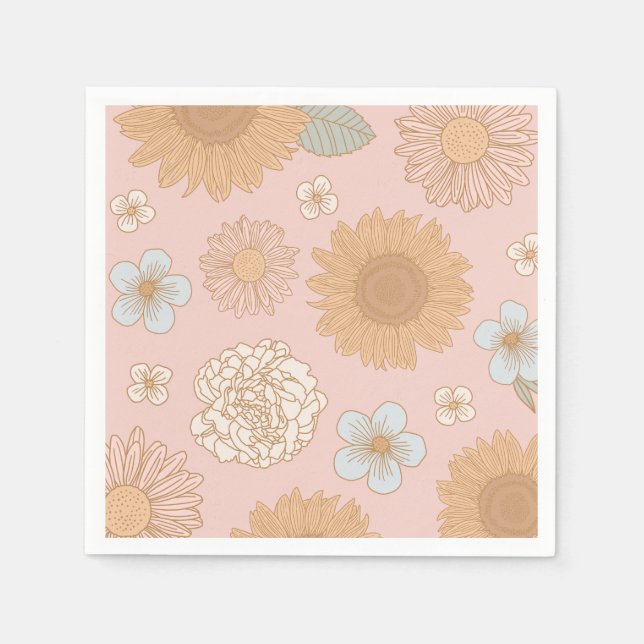 Groovy Retro Floral Birthday Napkins (Front)