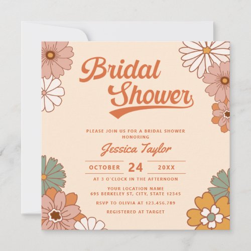 Groovy Retro Floral Bridal Shower Invitation