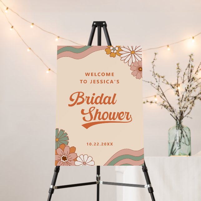 Groovy Retro Floral Bridal Shower Welcome Foam Board (In Situ (Stand))