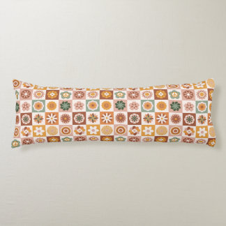 Groovy Retro Floral Checked Body Pillow