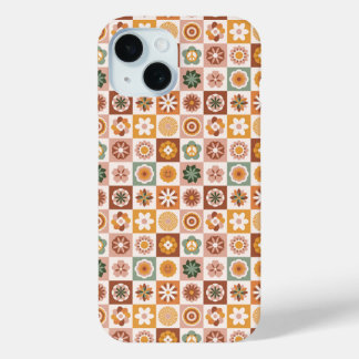 Groovy Retro Floral Checked iPhone 15 Case