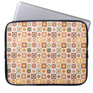 Groovy Retro Floral Checked Laptop Sleeve