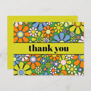 Groovy Retro Floral Colorful 60s 70s Thank You Postcard