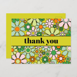 Groovy Retro Floral Colorful 60s 70s Thank You Postcard
