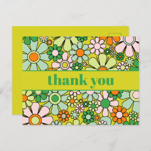 Groovy Retro Floral Colorful 60s 70s Thank You Postcard