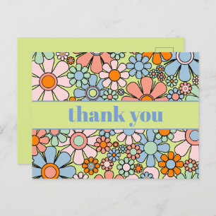 Groovy Retro Floral Colorful 60s 70s Thank You Postcard