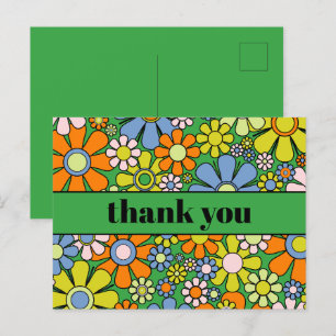 Groovy Retro Floral Colorful 60s 70s Thank You Postcard