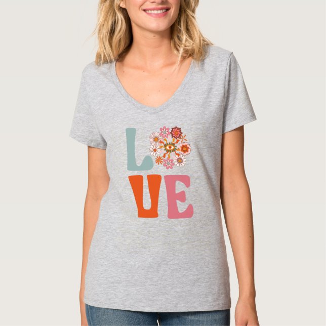 Groovy Retro Floral  Cosmic Daisy LOVE  T-Shirt (Front)