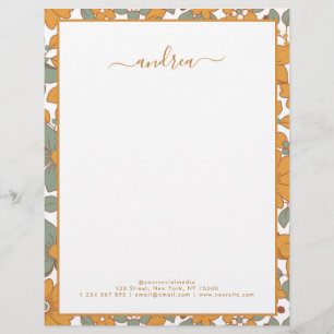 Groovy Retro Floral & Custom Business Name Hippie Letterhead
