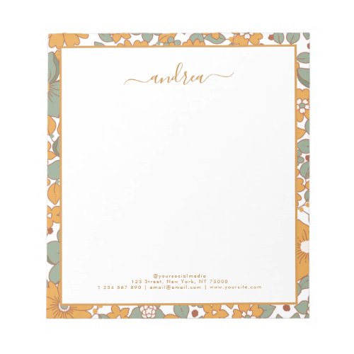 Groovy Retro Floral  Custom Business Name Hippie  Notepad