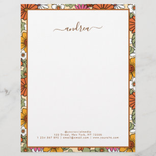 Groovy Retro Floral & Custom Business Script Name Letterhead