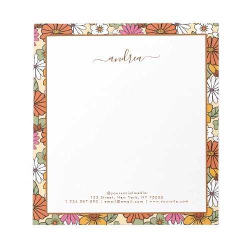 Groovy Retro Floral  Custom Business Script Name  Notepad
