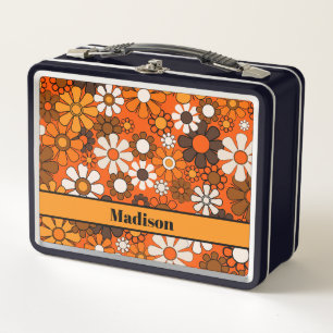 Groovy Retro Floral Pattern 70s Personalized Metal Lunch Box