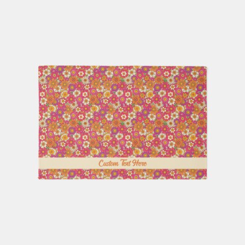 Groovy Retro Floral Pattern Personalized Text  Rug
