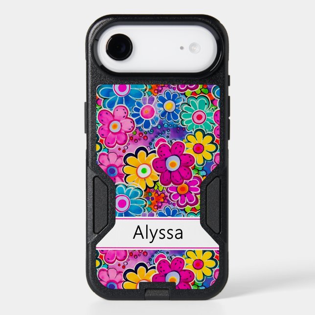 Groovy Retro Floral Personalized Otterbox iPhone Case (Back)