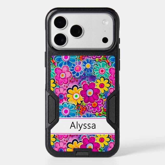 Groovy Retro Floral Personalized Otterbox iPhone Case (Back)