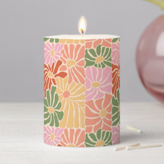Groovy Retro Floral Pillar Candle