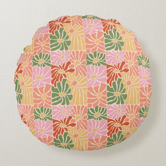 Groovy Retro Floral  Round Pillow (Front)