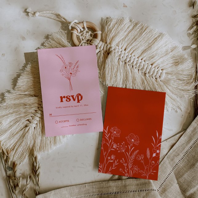 Groovy Retro Floral RSVP Card (Creator Uploaded)
