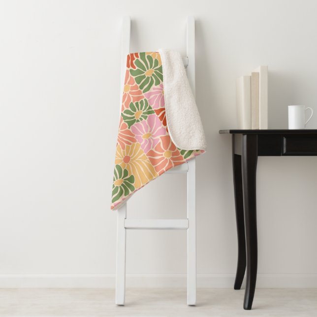Groovy Retro Floral  Sherpa Blanket (In Situ)