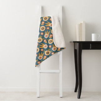 Groovy Retro Floral Sherpa Blanket