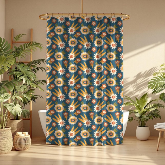 Groovy Retro Floral  Shower Curtain (Creator Uploaded)