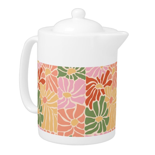 Groovy Retro Floral  Teapot (Left)