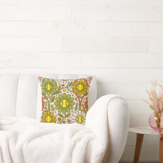 Groovy Retro Floral Tennis Flower Power Throw Pillow