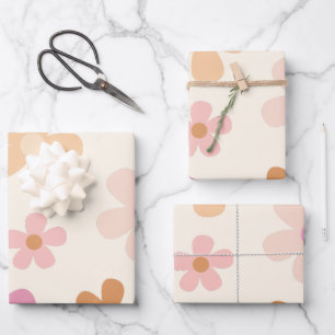 Groovy Retro Floral Wrapping Paper Sheets