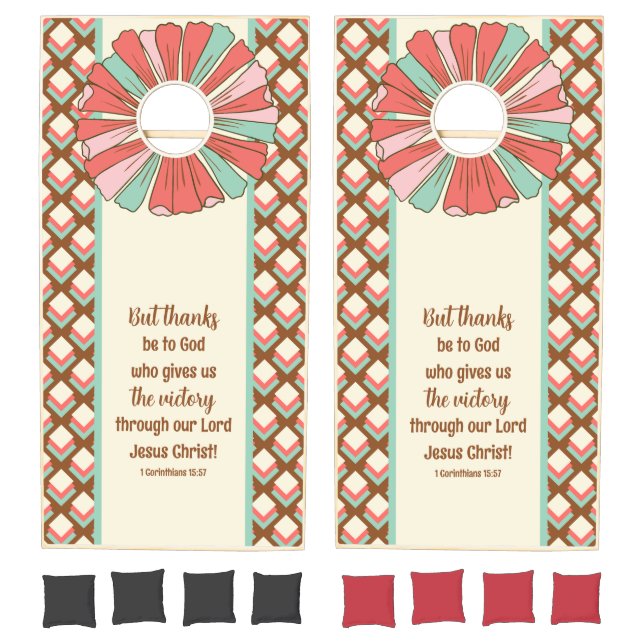 Groovy Retro Flower 1 Cor. 15:57 Cornhole Set (Set)