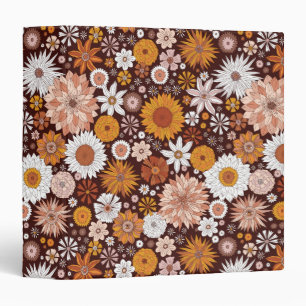 Groovy Retro Flower Garden Pattern 3 Ring Binder