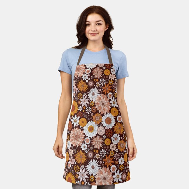 Groovy Retro Flower Garden Pattern Apron (Worn)