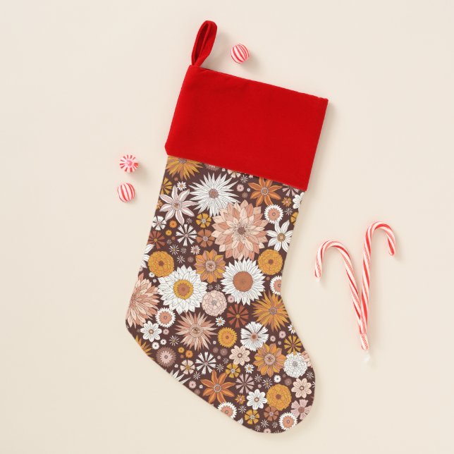 Groovy Retro Flower Garden Pattern Christmas Stocking (Front)