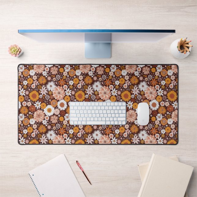 Groovy Retro Flower Garden Pattern Desk Mat (Office 1)