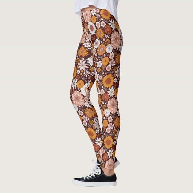 Groovy Retro Flower Garden Pattern Leggings (Left)