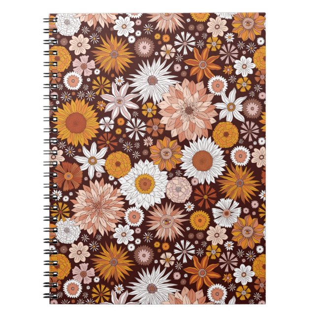 Groovy Retro Flower Garden Pattern Notebook (Front)