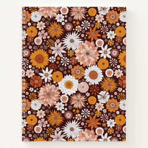 Groovy Retro Flower Garden Pattern Notebook