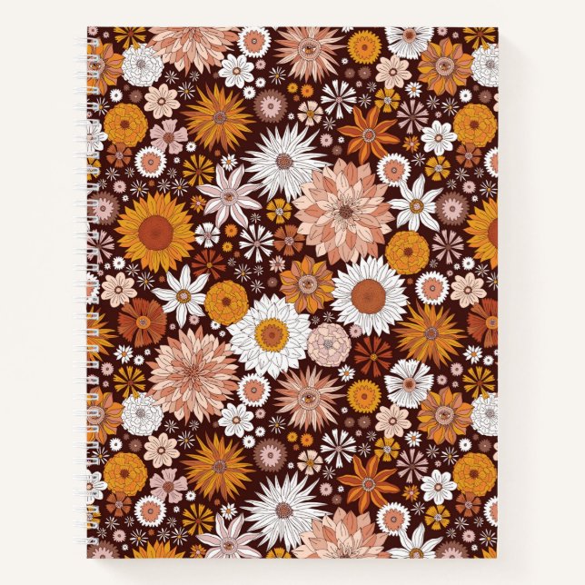 Groovy Retro Flower Garden Pattern Notebook (Front)