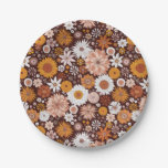 Groovy Retro Flower Garden Pattern Paper Plates