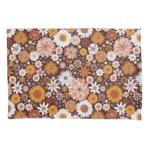 Groovy Retro Flower Garden Pattern Pillow Case