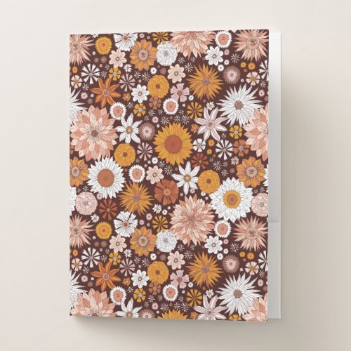 Groovy Retro Flower Garden Pattern Pocket Folder