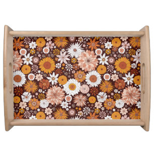 Groovy Retro Flower Garden Pattern Serving Tray