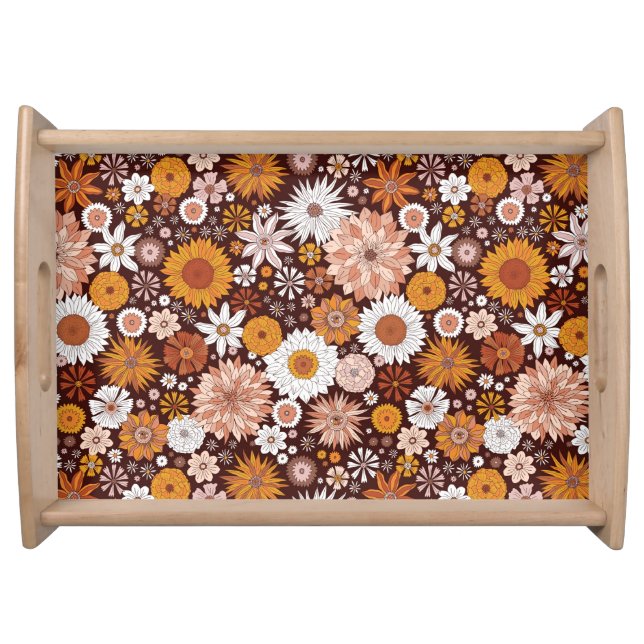 Groovy Retro Flower Garden Pattern Serving Tray (Front)