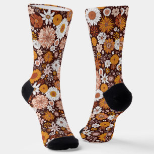 Groovy Retro Flower Garden Pattern Socks