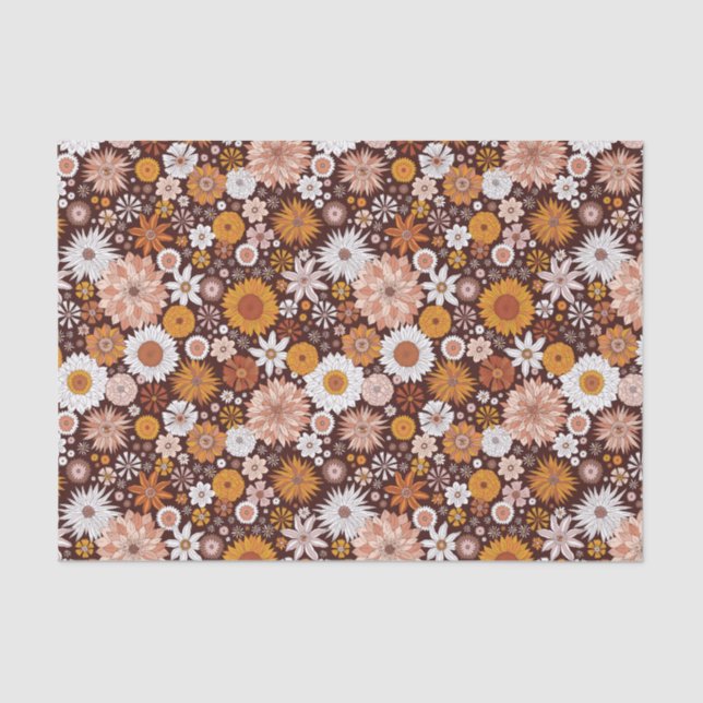 Groovy Retro Flower Garden Pattern Tissue Paper (Front)