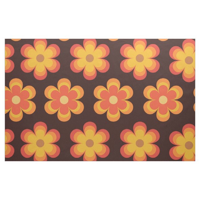 Groovy retro flower pattern orange and yellow  fabric (Fat Quarter)