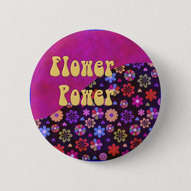 Groovy Retro Flower Power 60s 70s Pinback Button (Front)