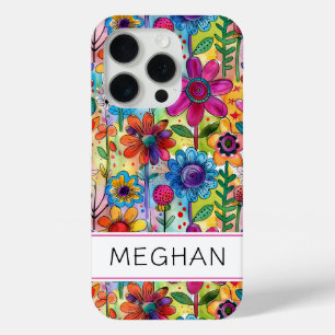 Groovy Retro Flower Power Personalized iPhone 15 Pro Case