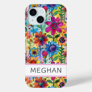 Groovy Retro Flower Power Personalized iPhone 15 Case